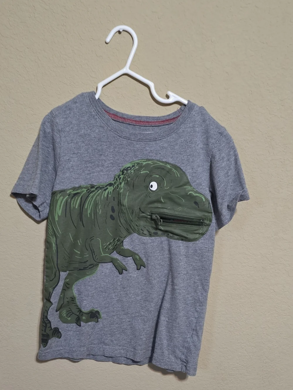 Carter's Gray Tee with Green Dinosaur Zipper Pocket